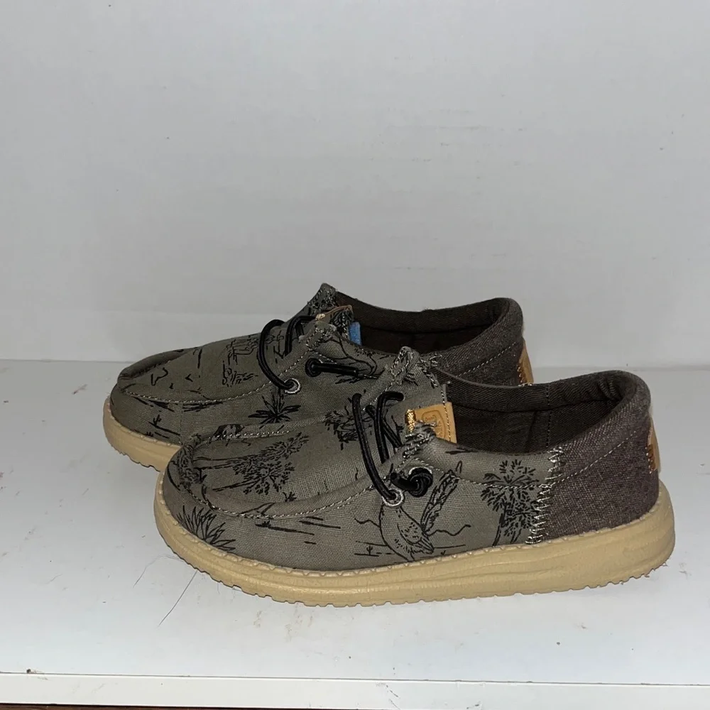 Kids Hey Dude Casual Shoes in Olive and Tan